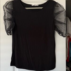 BB Dakota by Steve Madden Black Blouse with Sheer Puff Sleeves